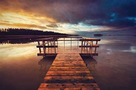 Pier Summer Sunset Clouds Sly Lake Coolwallpapersme