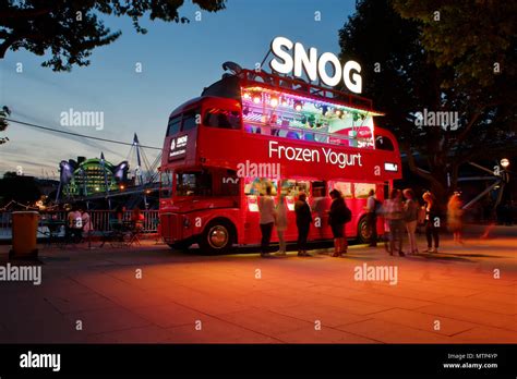 Snog Frozen Yogurt Sales Bus On The South Bank Near Charing Cross And The Golden Jubilee Bridge