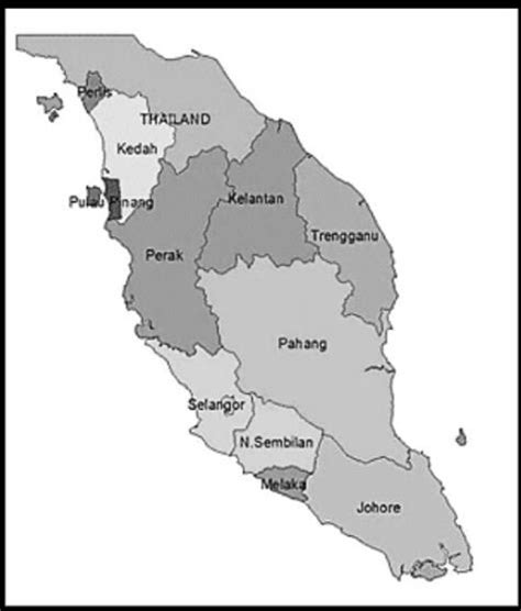 Map Of Peninsular Malaysia Showing The Study Areas Download