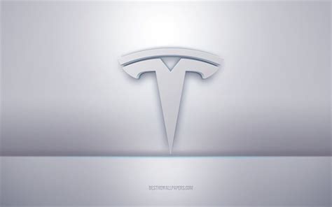 Download Wallpapers Tesla 3d White Logo Gray Background Tesla Logo
