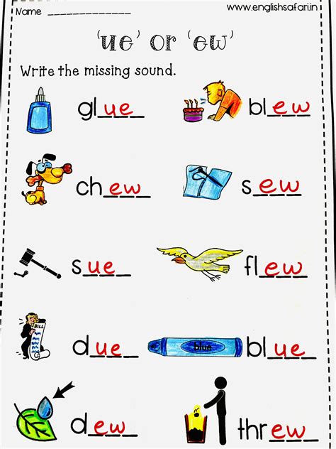 Identify The Pictures And Complete The Long Vowel U Word Using The Sounds Ue Or Ew Phonics