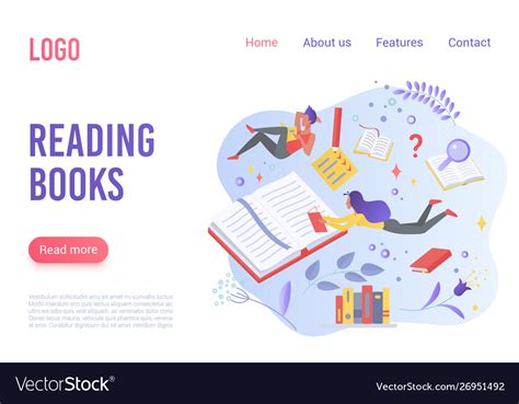 Reading Books Flat Landing Page Template Vector Image