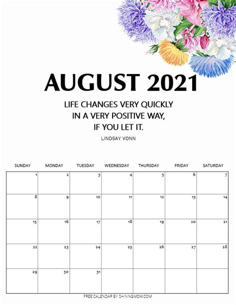 Free Printable August 2021 Calendar 12 Awesome Designs