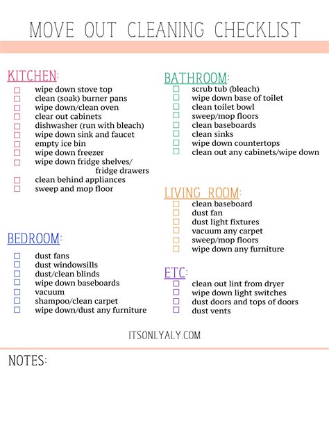 Printable Move Out Cleaning Checklist