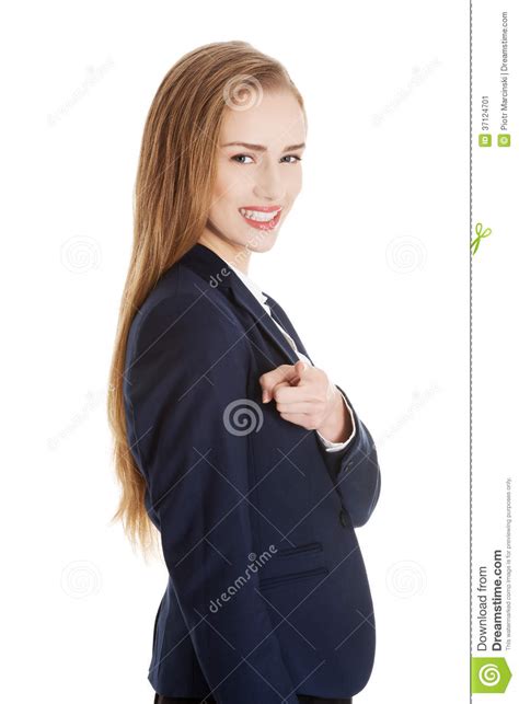 Beautiful Business Woman Pointing On Copy Space Stock Image Image Of