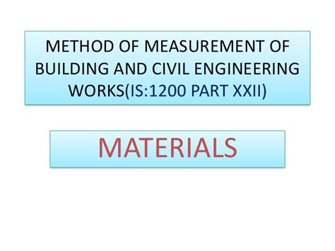 Method Of Measurement Of Building And Civil Engineering