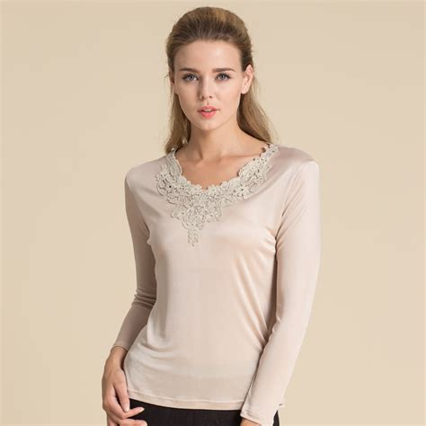100 Silk Knit Women Lace V Neck Long Sleeve Vest Top Blouse Ebay