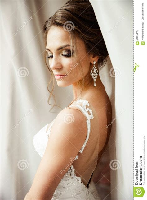 Beautiful Happy Bride In White Silk Lingerie Stock Image Image Of Dressing Lingerie 83223489