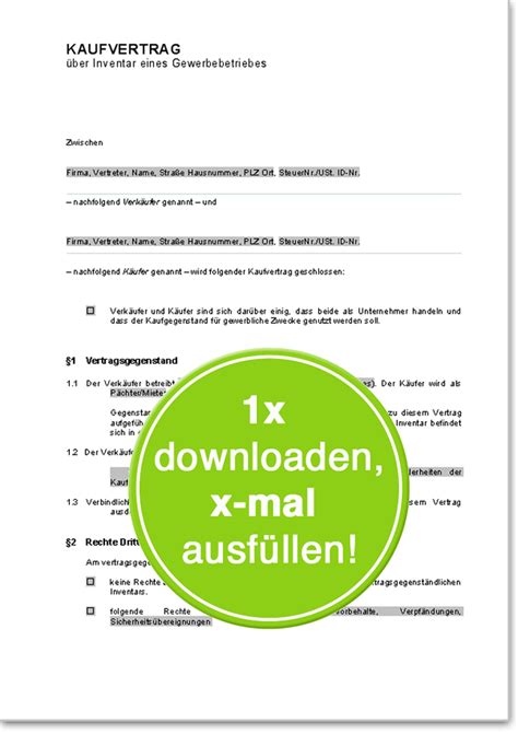 Zum inventar zählen alle einrichtungsgegenstände, die keine festen bestandteile der bausubstanz sind. Kaufvertrag über Inventar eines Gewerbebetriebes