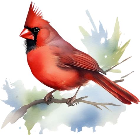 Watercolor Paintings Of Colorful Northern Cardinal Birds Ai Generated
