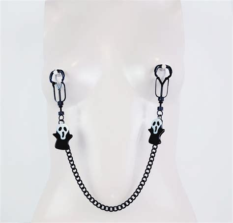 Black Nipple Clamps With Chain Attached And Halloween Pendants Black Beetle Clamps Bdsm