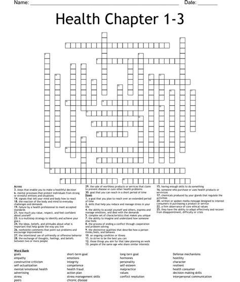 Health Chapter 1 3 Crossword Wordmint