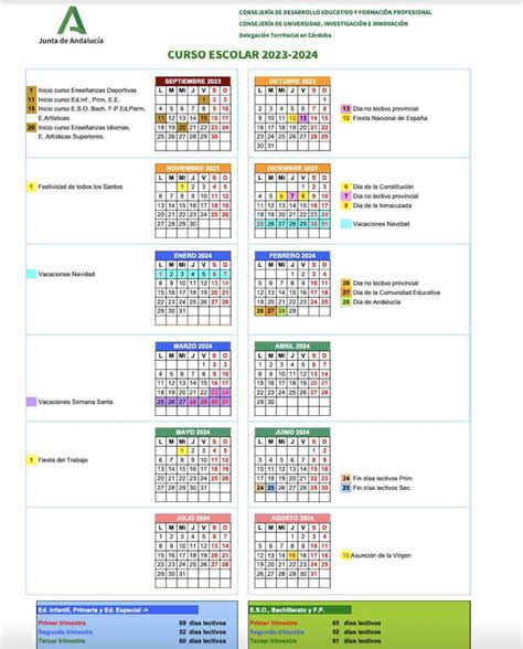 Calendario Escolar CÓrdoba Para El Curso 2023 2024