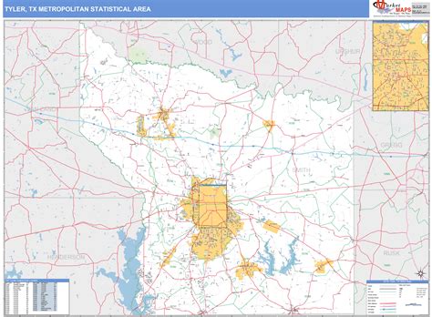 Tyler Tx Metro Area Wall Map Color Cast Style By Marketmaps