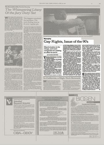 Managing Gay Rights Issue Of The 90s The New York Times