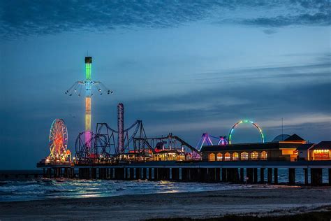 Historic Galveston Island Texas Pleasure Pier At Night Digital Etsy