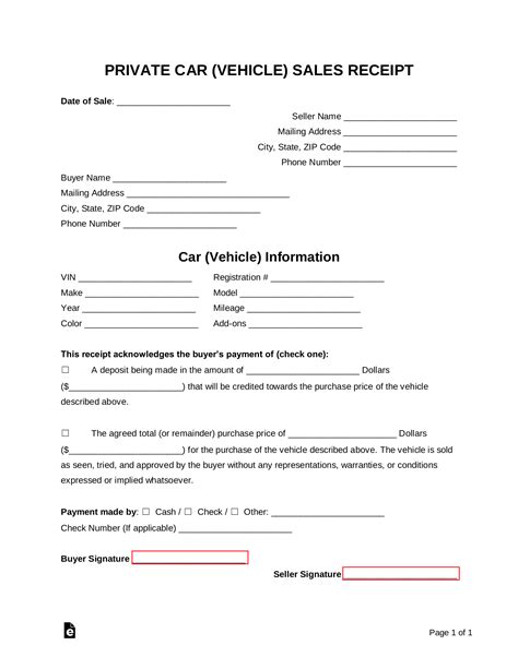 Private vehicle bill of sale template
