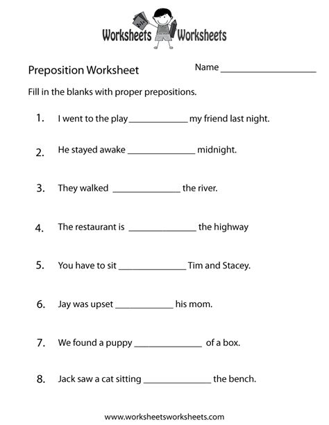 7th Grade Preposition Worksheets Preposition Worksheets