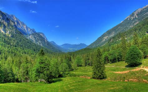 Germany Bavaria Nature Landscape Mountains Forest Trees Blue Sky