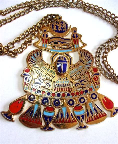 King Tut Multi Color Enamel Pendant Necklace Egyptian Egyptian Necklace