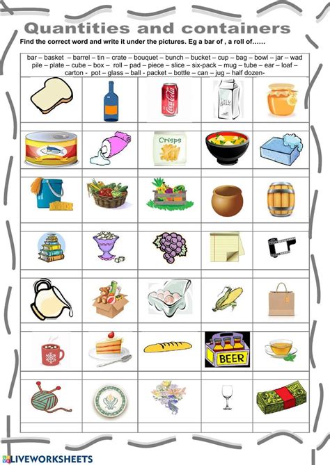 Containers Matching Interactive Worksheet Worksheets English As A