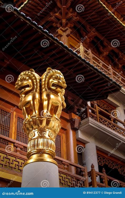 Details Of Golden Lions On Buddhist Jing An Tranquility Temple