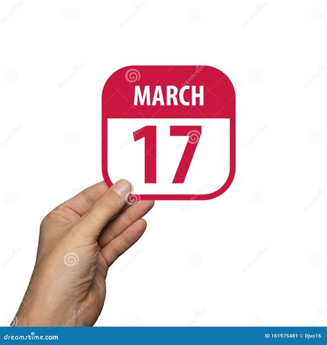 March 17th. Day 17 of Month,hand Hold Simple Calendar Icon with Date on