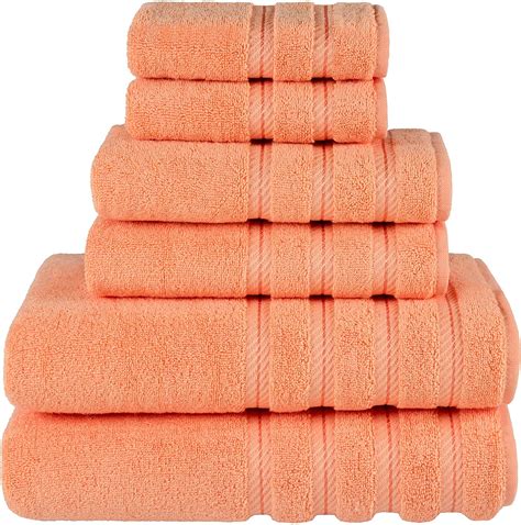 American Soft Linen Luxury 6 Piece Cotton Bath Towel Set Peach Orange