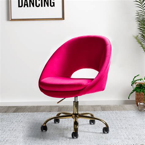 14 Karat Home Savas Velvet Desk Chair For Home Office In Fuchsia
