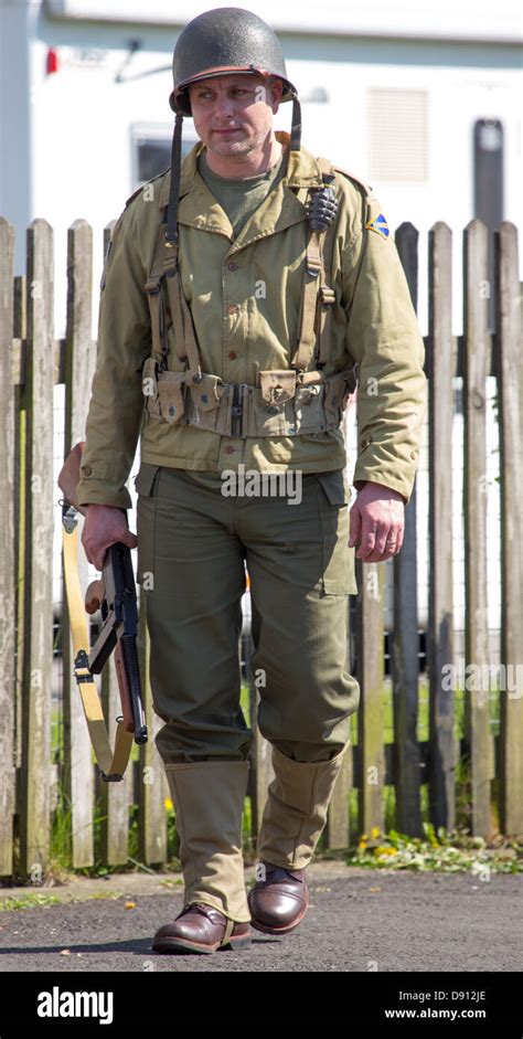 World War 2 Re Enactor Dressed In Us Army Uniform At The Ramsbottom