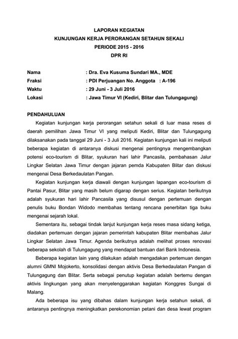 Laporan Kegiatan Kunjungan Perorangan Setahun Sekali Periode 2015