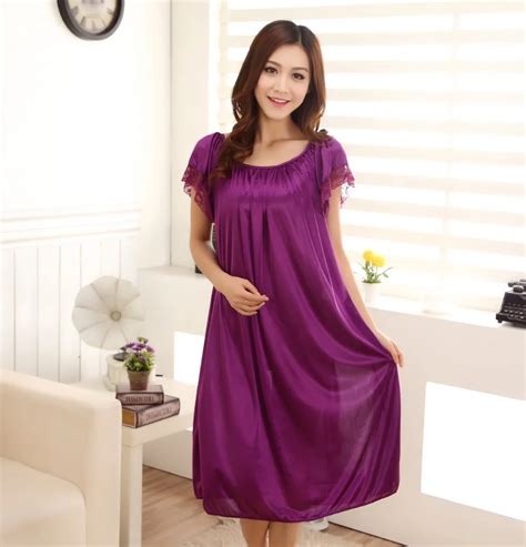 Free Shipping Promotion Plus Size Candy Color Sleepwear Women Faux Silk Viscose Xxxl Nightgown