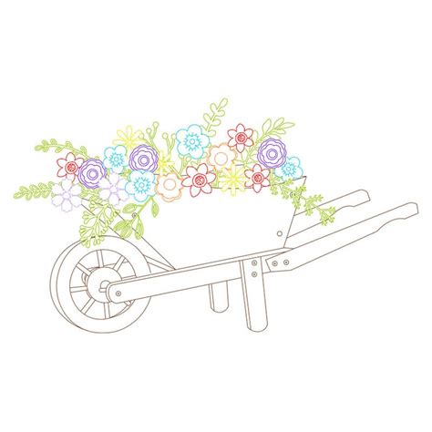 Wheelbarrow With Flowers Svg Design Single Line Drawing Etsy