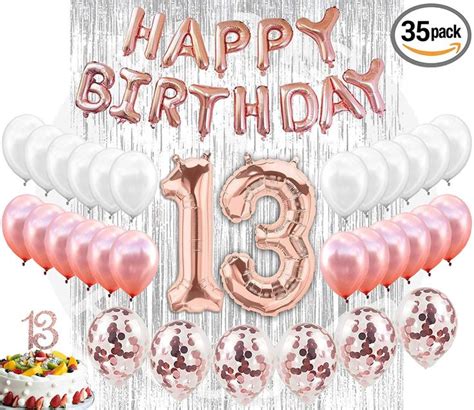 13th birthday decorations 13 birthday party supplies 13 rose gold confetti balloons her silver