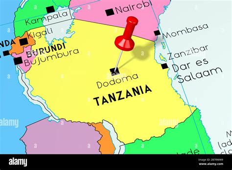Tanzania Dodoma Capital City Pinned On Political Map Stock Photo