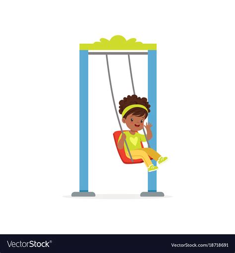 Cartoon Little Black Girl Riding On Swing And Vector Image