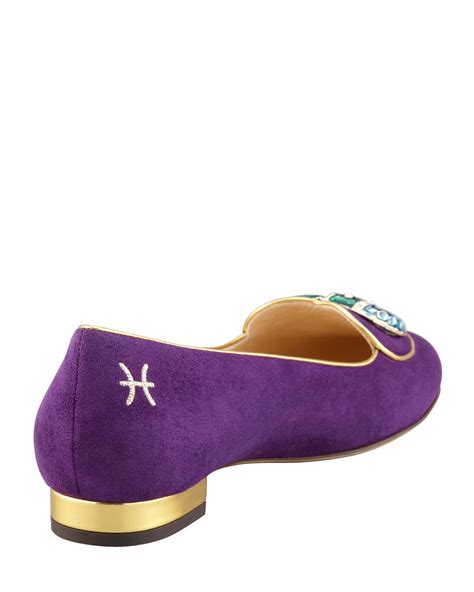 Charlotte Olympia Birthday Pisces Zodiac Suede Smoking Slipper Purple