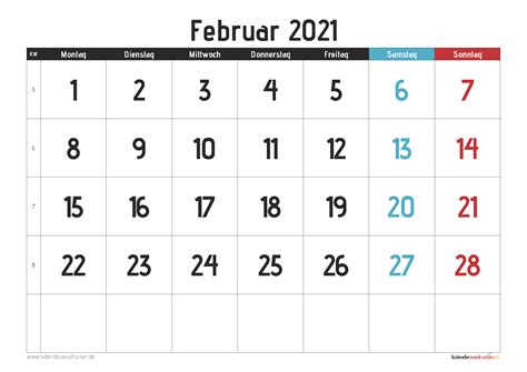 Monatskalender februar 2021 online und zum ausdrucken/download. Monatskalender Februar 2021 Zum Ausdrucken Kostenlos ...
