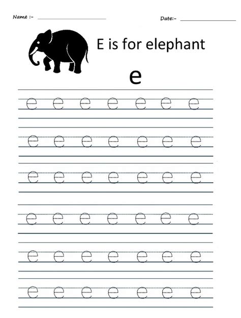 Letter e worksheet for kids