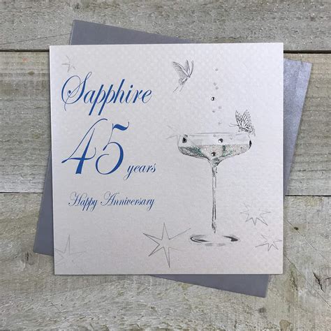 White Cotton Cards Bd Coupe Glas Happy Anniversary Sapphire Years Handgemacht Wei