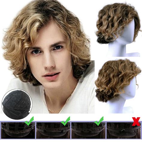 Men Natural Short Curly Straight Hair Layered Blonde Full Wigs Male Cosplay Wig EBay