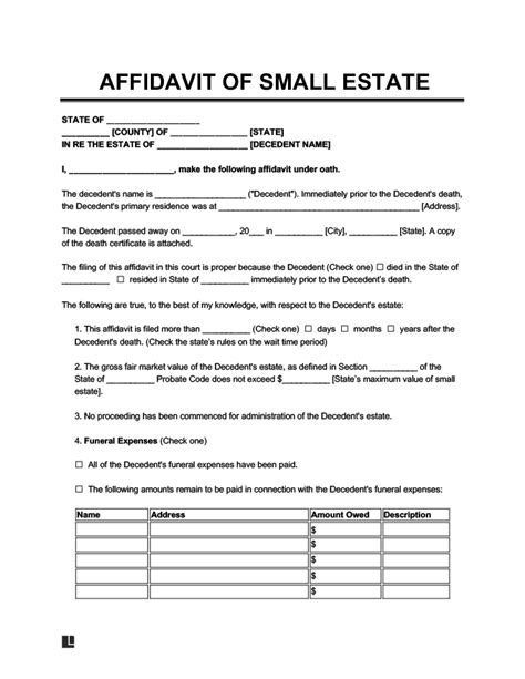 Free Small Estate Affidavit Forms Pdf Word Legal Templates
