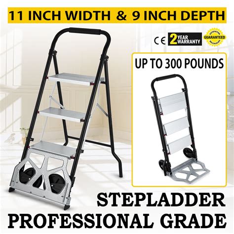 3 Steps Ladder Cart 2 In 1 Convertible Step Ladder Folding Hand Truck