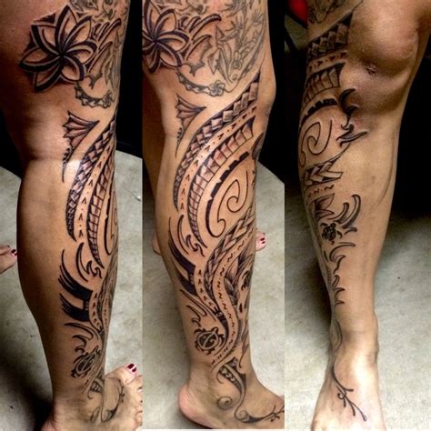 tribal leg piece with turtles and a flow of the polynesian culture polynesian tribal tattoos