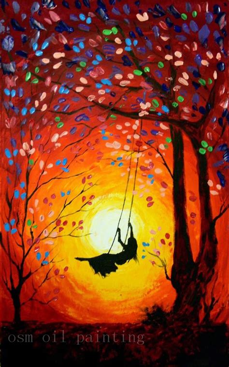 Top Handmade Modern Abstract Art Work The Girl Swings In The Colorful