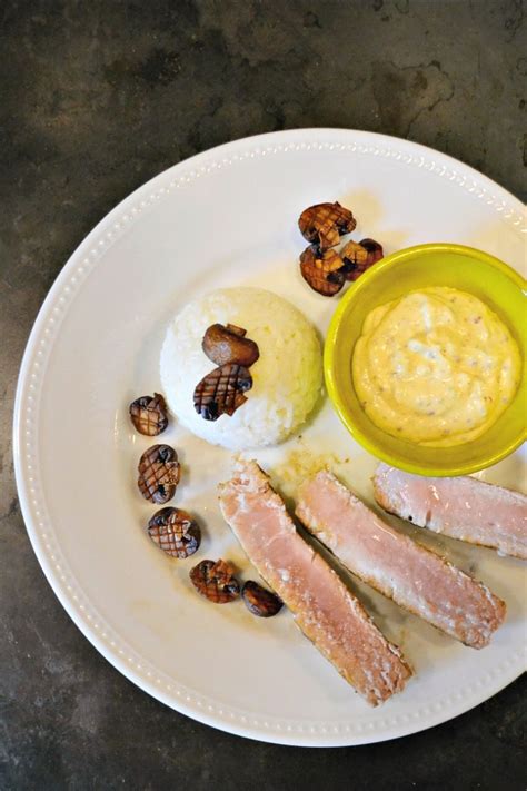 Thon à la plancha champignons et sauce moutarde
