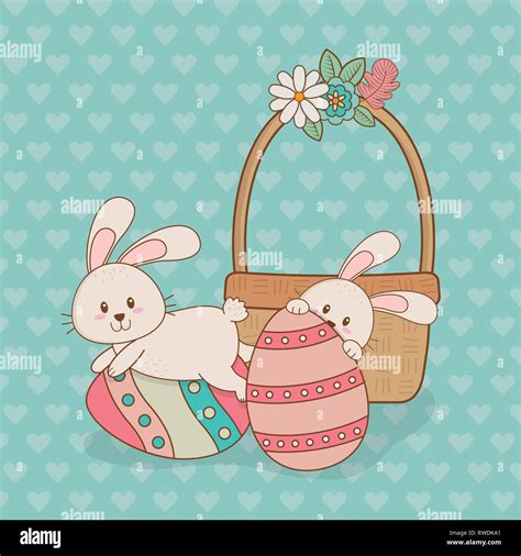 Little Rabbits With Egg Painted Easter Characters Stock Vector Image