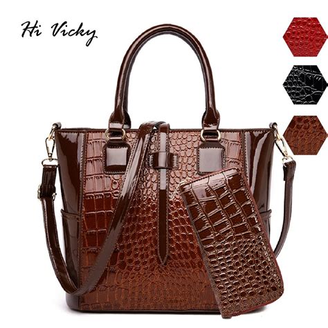 2pcs luxury patent alligator leather handbags women bags designer brand famous tote female