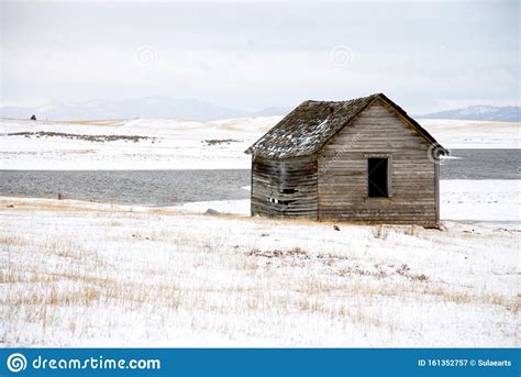 Winter Homestead In A Snowy Field Stock Image Image Of Lake