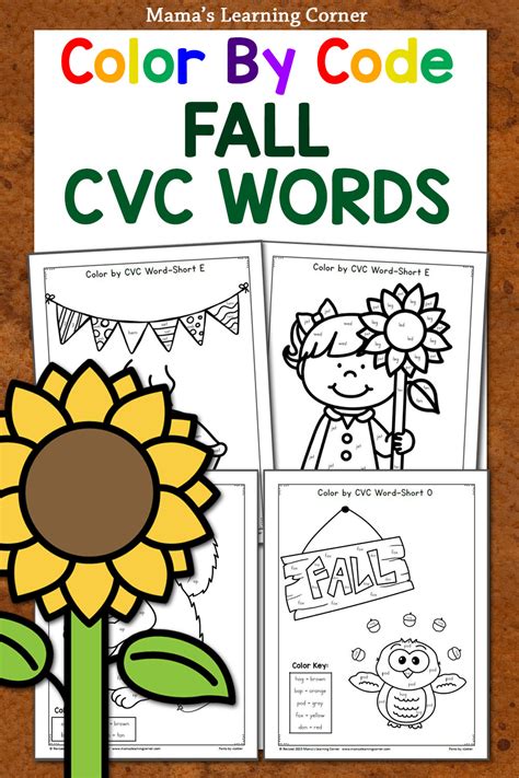 Fall Color By Cvc Words Worksheets Mamas Learning Corner